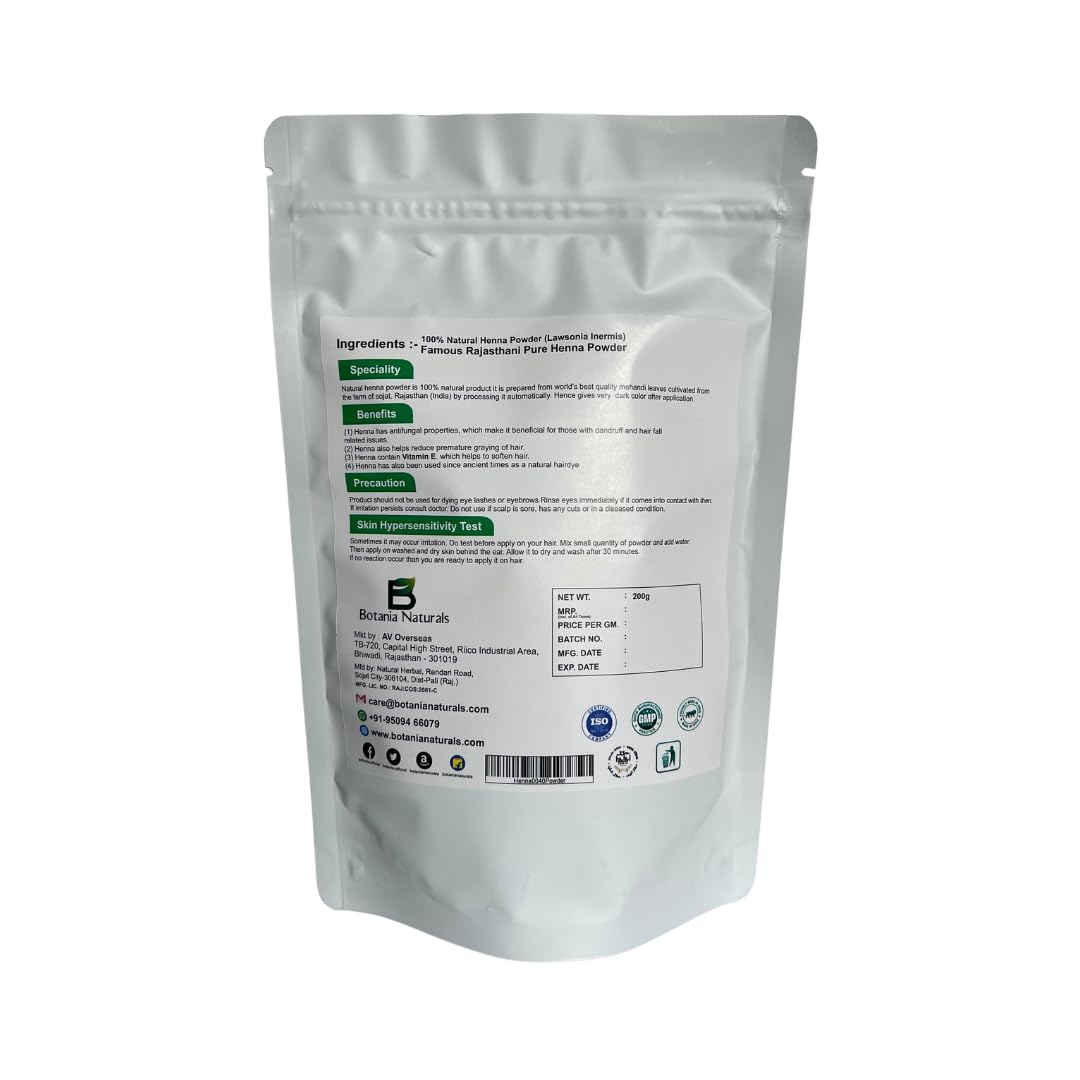 Botania Naturals Care From Nature Organic Henna Powder For Hair Colour and Growth, 200g – (Brown)