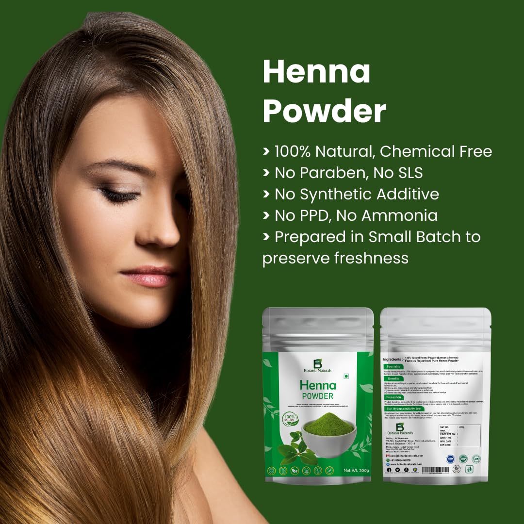 Botania Naturals Care From Nature Organic Henna Powder For Hair Colour and Growth, 200g – (Brown)